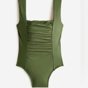 J.Crew Ruched Squareneck One Piece Bathing Suit in Green, Size 24- New with tags